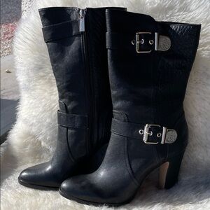 Gorgeous Vince Camuto Black Heeled Boots Size 9 | NEW Elevated Buckle Detail